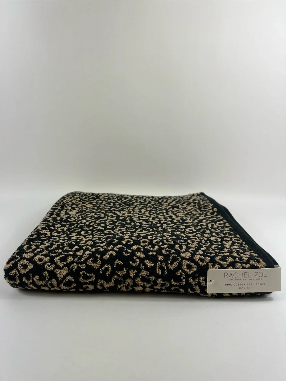 Rachel Zoe Bath Towel Leopard Cheetah Animal Print Black Tan Cotton 1 Pc NEW